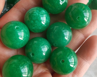 20mm Round Ball green jade beads,pass hole jade stone,gemstone jewelry accessory,genuine stone,personalized for earring,bracelet,necklace