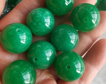 20mm Round Ball green jade beads,pass hole jade stone,gemstone jewelry accessory,genuine stone,personalized for earring,bracelet,necklace