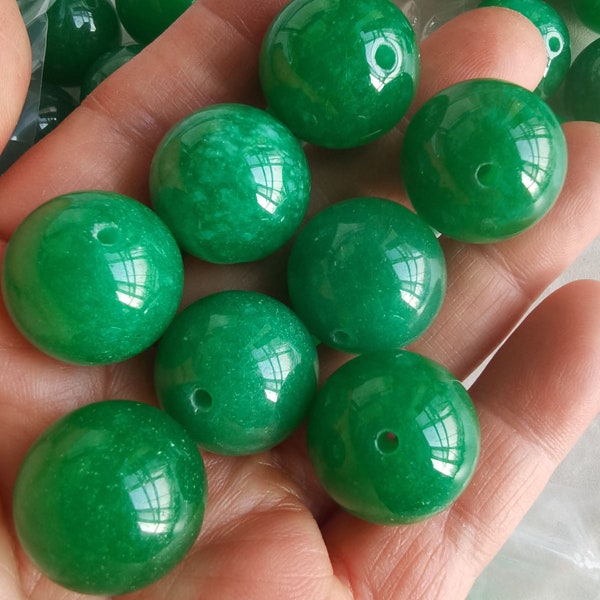 20mm Round Ball green jade beads,pass hole jade stone,gemstone jewelry accessory,genuine stone,personalized for earring,bracelet,necklace