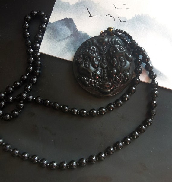 Amuleto Con Colgante De Gota De Dragón De Obsidiana Negra Natural, Collar De La Suerte Maitreya