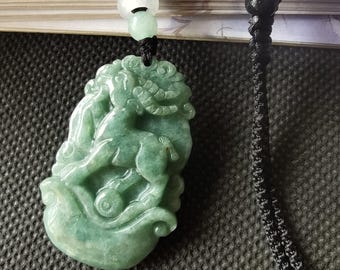 Sheep Goat natural green white jadeite pendant,gemstone stone,rope necklace