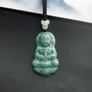 Certified,Bodhisattva,godness,guanyin,carved natural jadeite jade stone pendant,Rope necklace,protector,amulet,gemstone pendant,Good Luck