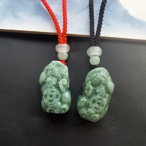3D Pixiu Dragon natural green jadeite jade stone amulet pendant,Grade A,adjustable rope Cord necklace,gemstone stone Men or Women necklace