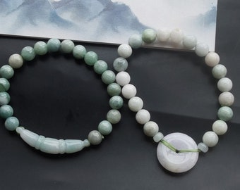 Nœud racine de lotus, Donut, bracelet en pierre de jade de jadéite naturelle, blanc vert de grade A, amulette, protecteur, bonne chance, bracelet de perles unisexe, stretch mala