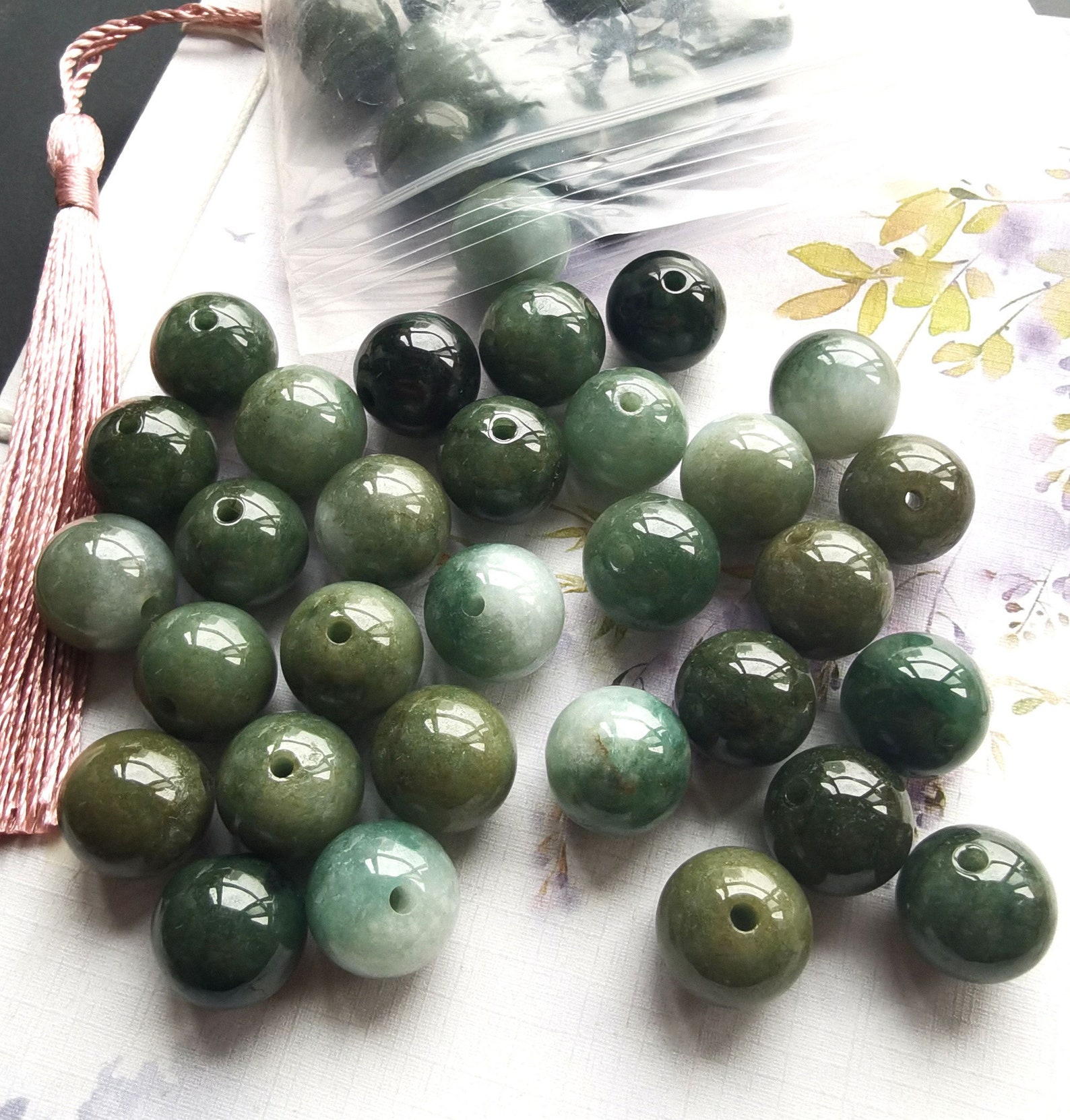 Round Smooth Natural Jadeite Jade13mm Dark Green Gemstone Etsy