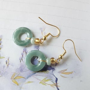 Donut good lucky circle carving hollow natural blue Guatemala jadeite jade stone beaded earring dangle,amulet gemstone jewelry best gift