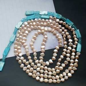 64&quot; Flat Coin pink Freshwater pearl,sea blue shell,mop,faceted glass Beaded Necklace,Statement Necklace,long gemstone necklace,  -03