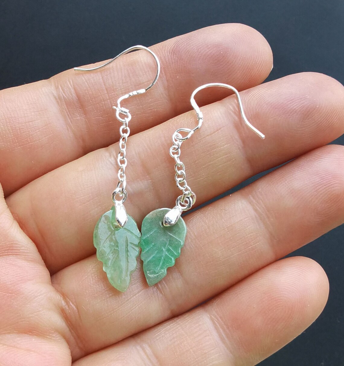 Natural jadeite Nephrite jade leaf earring 925silver earring Etsy