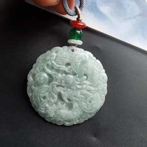 Carving dragon money natural green Burma jadeite jade stone amulet pendant,Grade A,adjustable rope necklace,gemstone stone Men Women gift