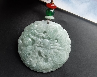 翡翠の龍（貔貅龍）中国彫刻ペンダント、YJ-0921-0132758 - Etsy 日本