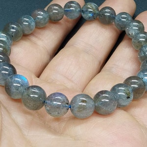 Labradorietarmband, armband met natuurlijke kwartskralen, grijs helder, edelsteenarmband, geluksarmband, yogasieraden