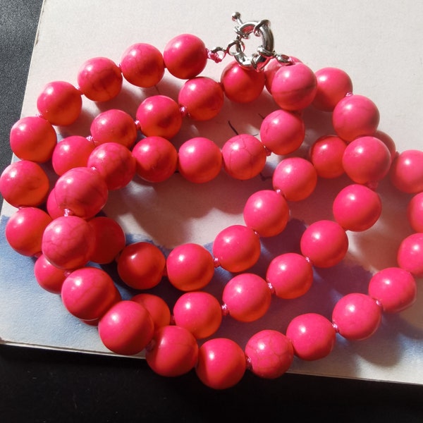 Round Hot Pink Howlite Turquoise stone,gemstone beaded knotted Lariat necklace,16"-60" 6mm/8mm/10mm,long single necklace