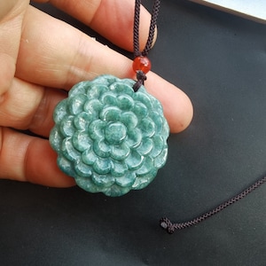 Carved Jadeite Flower Pendant: Natural Gemstone Rope Necklace