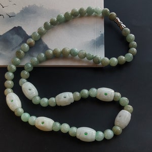 Authentic,Carved Barrel flower Grade A natural green Burma jadeite jade stone beaded amulet necklace,gemstone stone,Men,Women,best gift