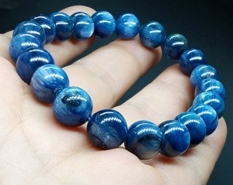 Round Blue Kyanite bracelet,reiki energy healing Bracelet,Chakra Healing,gemstone bracelet,good luck bracelet,Yoga Jewlery