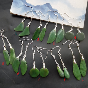 Teardrop,coin,teardrop,leaf,natural Nephrite green jade stone,gemstone drop earring Dangle,Sterling Silver ear hook,Birthday Gift Her,He