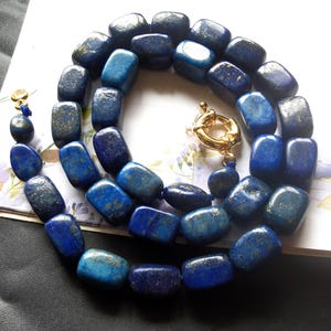 Natur Tube Blau Lapis Lazuli Nugget Halskette: Geknotet Edelstein Perlen Schmuck