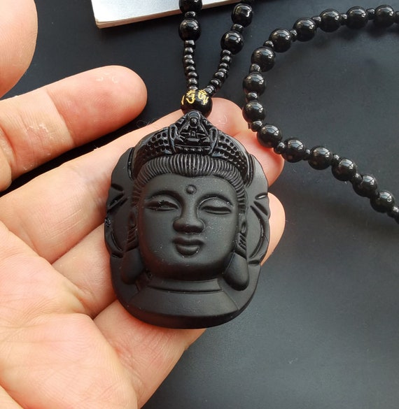 Amabha Collana Con Ciondolo Ossidiana Nera Intagliata Buddha Amuleto Fortunato Collane Per Donna Uomo Gioielli Regali Gioielli Trasporto Di Goccia - Foto 2