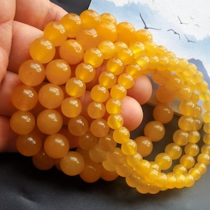 Pulsera de cuentas de piedra de jade amarilla redonda para hombre y mujer, amuletos, curación, pulsera de piedras preciosas unisex, mala elástica, joyería para yoga y meditación, 6 mm a 12 mm
