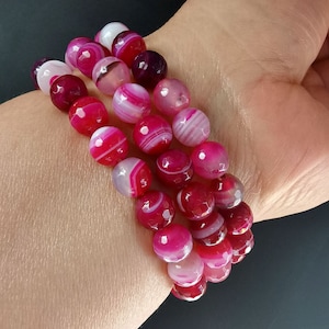 Protection bracelet,healing crystal, purple pink vein agate Bracelet,natural gemstone beaded bracelet,good luck,Wedding gift,Elastic thread