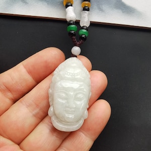 Authentic,Guanyin,Bodhisattva carved natural Burma jadeite pendant,Grade A,Rope necklace,protector,amulet,gemstone,Good Luck,man woman