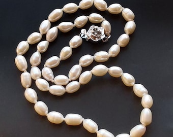 natural rice Ivory Freshwater Pearl beaded necklace knotted Mens,woman neckalce,Bridesmaids,Best Friend,Wedding Bridal