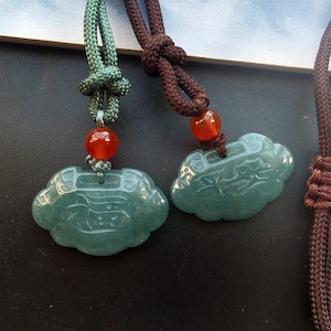 Lock Chinese Fu PiangAn word natural jadeite jade stone amulet pendant,Grade A,adjustable rope necklace,gemstone stone Men or Women necklace