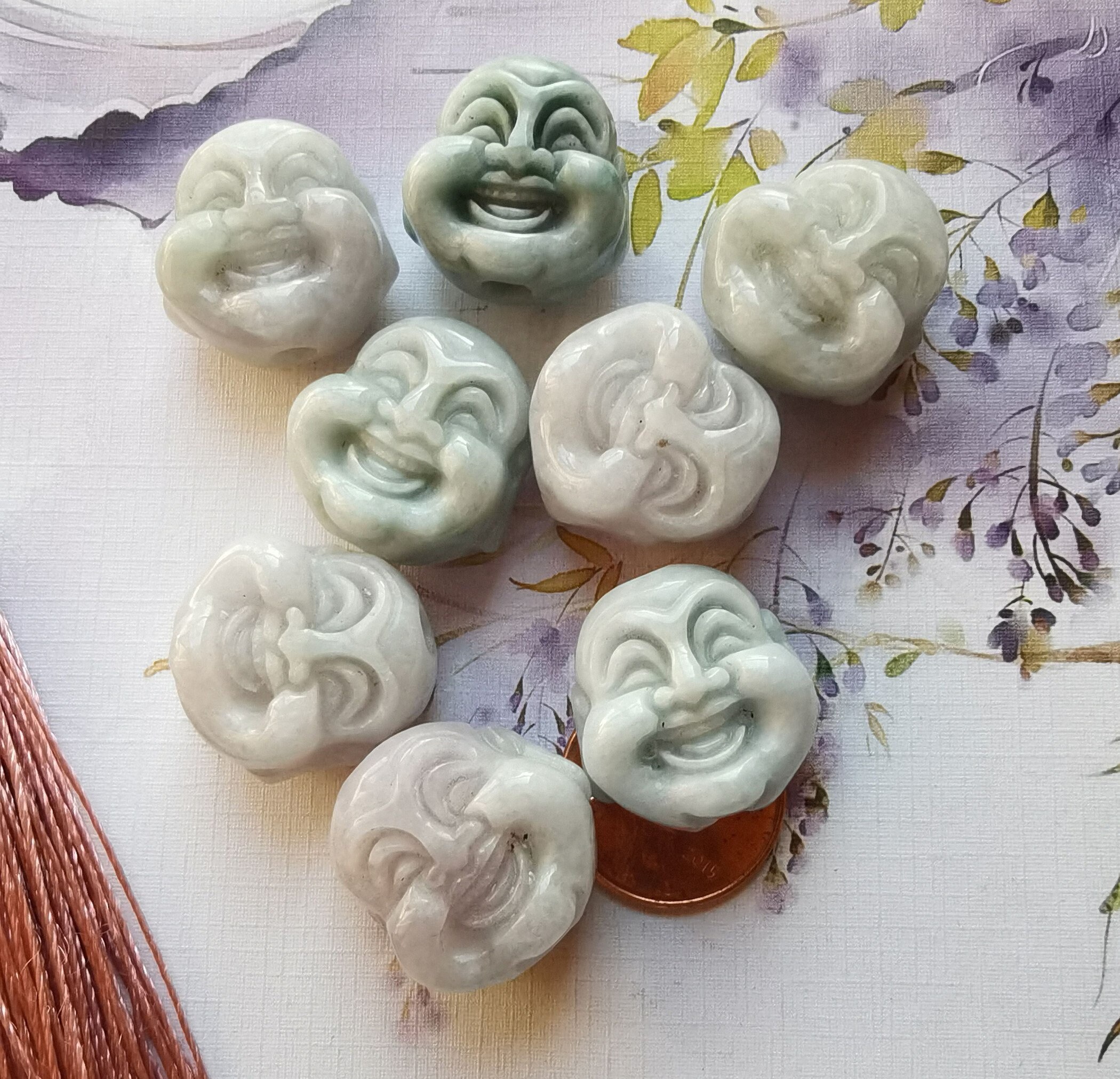 彫刻された翡翠の笑い仏頭：ジュエリーアクセサリー（20 mm） - Etsy 日本