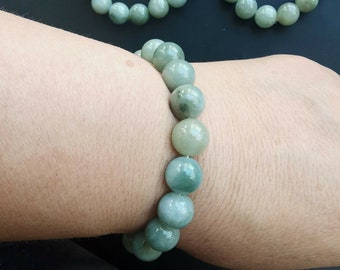 Bracelet rond en pierre de jade de jadéite naturelle, blanc vert grade A, amulette, protecteur, cadeau de bonne chance, bracelet perlé unisexe, mala extensible