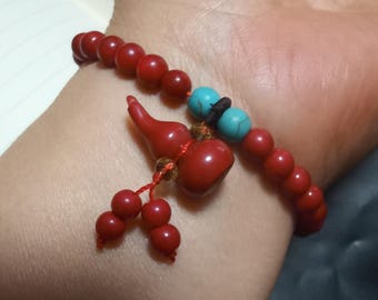 手作りの赤い辰砂の数珠ブレスレット：チベット仏教のデザイン - Etsy 日本