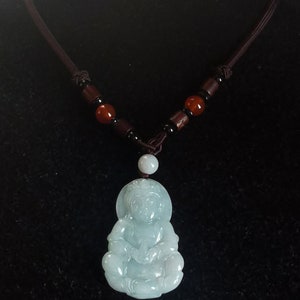 guanyin bodhisattva carved natural green jadeite pendant,Rope 28&quot; necklace,protector,amulet,gemstone bead pendant,Good Luck,best gift