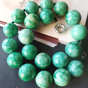 Grand collier de perles rondes en jade vert, 18"-35", 16 mm/18 mm/20 mm, breloque en pierres précieuses, collier noué en perles, cadeau bijoux homme femme