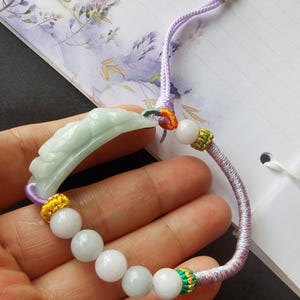 Bracelet en perles de jadéite verte dragon pixiu : amulette tissée à la main