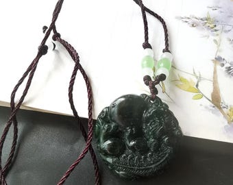3D貔貅龍黒翡翠ペンダント：天然石お守りネックレス - Etsy 日本