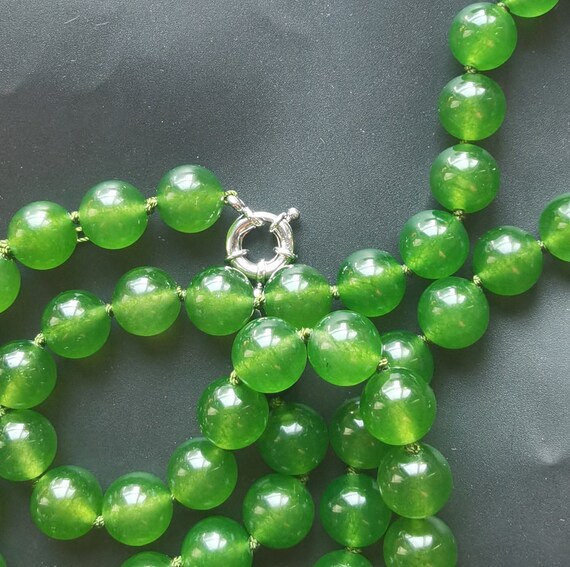 Giada Verde Rotondo Perlina Mano Nodo Collana 8m 24 - Foto 2