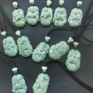 Certified,Untreated chinese zodiac natural jadeite jade stone amulet pendant,Grade A,adjustable rope Cord necklace,gemstone stone Men Women