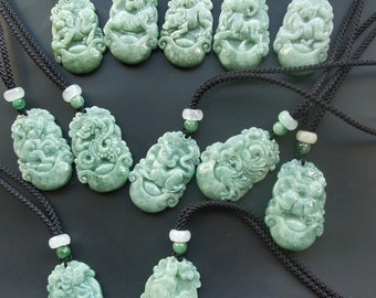 Certified,Untreated chinese zodiac natural jadeite jade stone amulet pendant,Grade A,adjustable rope Cord necklace,gemstone stone Men Women