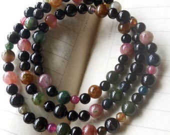 20&quot; 4mm-6mm Rainbow Tourmaline bracelet,natural Tourmaline beaded necklace, gemstone bracelet,good luck bracelet,Yoga Jewlery