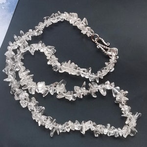 Nugget chip natural clear quartz crystal beaded necklace,19&quot;, 6mm-8mm beads with knotted neckalce 04
