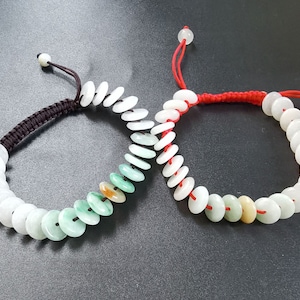 Rött/brunt vävt reparmband, munk "PingAn" kinesiskt jadeit-jadestenarmband, amulett, beskyddare, gott humör, lyckogåva