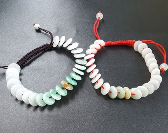 Bracelet de corde de tissage rouge/marron, beignet "PingAn" bracelet en pierre de jade de jadéite chinoise, amulette, protecteur, bonne humeur, bon cadeau porte-bonheur