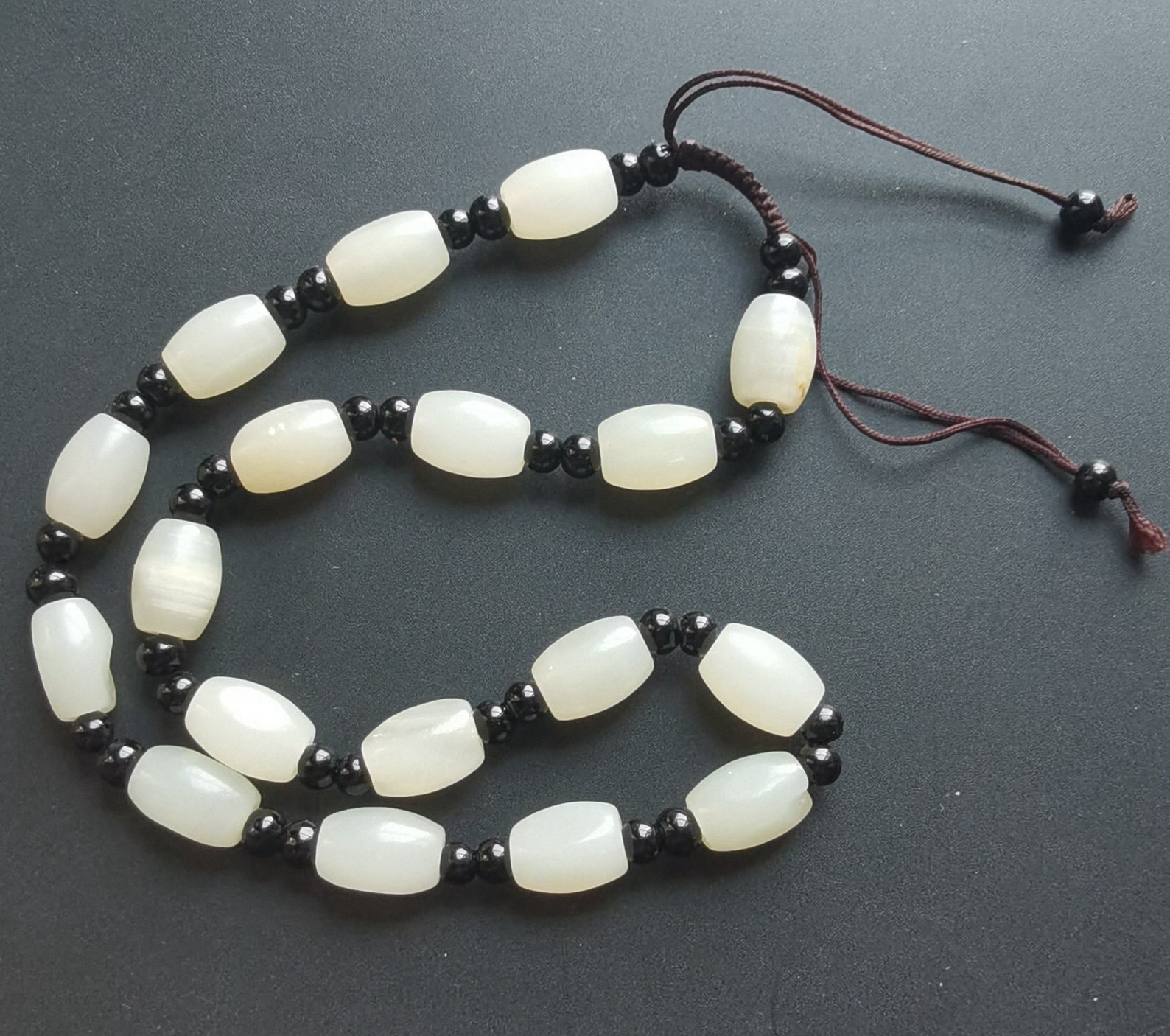 Natural white jade Chunky Necklace Barrel Beaded Etsy