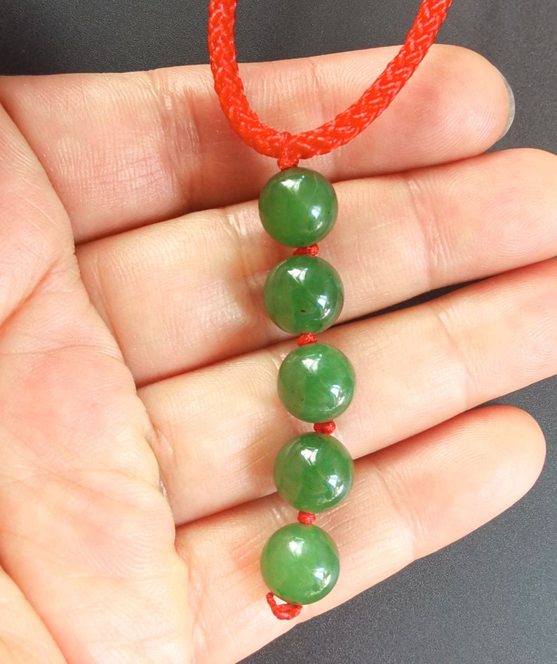natural green jade stone,Red Rope adjustable necklace,gemstone bead,Good Luck,best gift Round Canadian Nephrite jade pendant