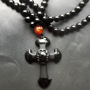 Protection natural black obsidian stone,cross pendant,6mm round beaded necklace,gemstone stone Men or Women adjustable jewelry gift
