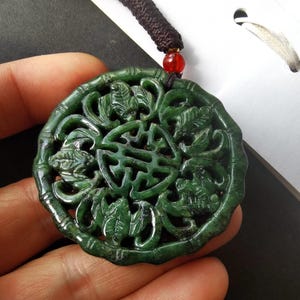 Circle bat fu Blessed natural green jade stone pendant,Healing stone,good lucky,Rope adjustable necklace,protector,amulet,gemstone bead