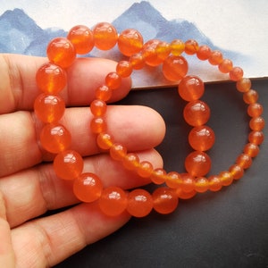 6-12mm,round Orange Red Jade Stone Beaded Man Women Bracelet