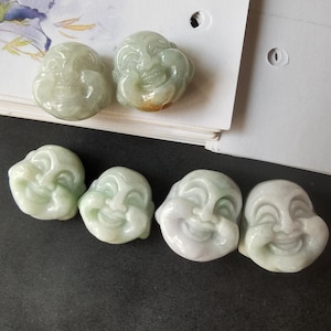 2Perlen, 3D Buddha-Kopf natürliche burmesische Jadeit Jade lose, Edelstein Stein Schmuck Zubehör, personalisiert für Ohrring, Armband, Halskette