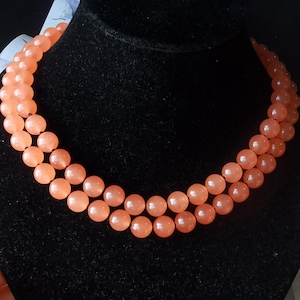 2rows 10mm Round pink orange jade stone Chunky Beaded Necklace,with knotted man,woman,charm Wedding gift choker gemstone neckalce jewelry