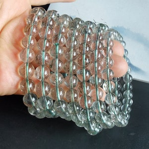 Rutilated Quartz bracelet,natural Green Black Hairs crystal beads Bracelet, gemstone bracelet,good luck bracelet,Yoga Jewlery