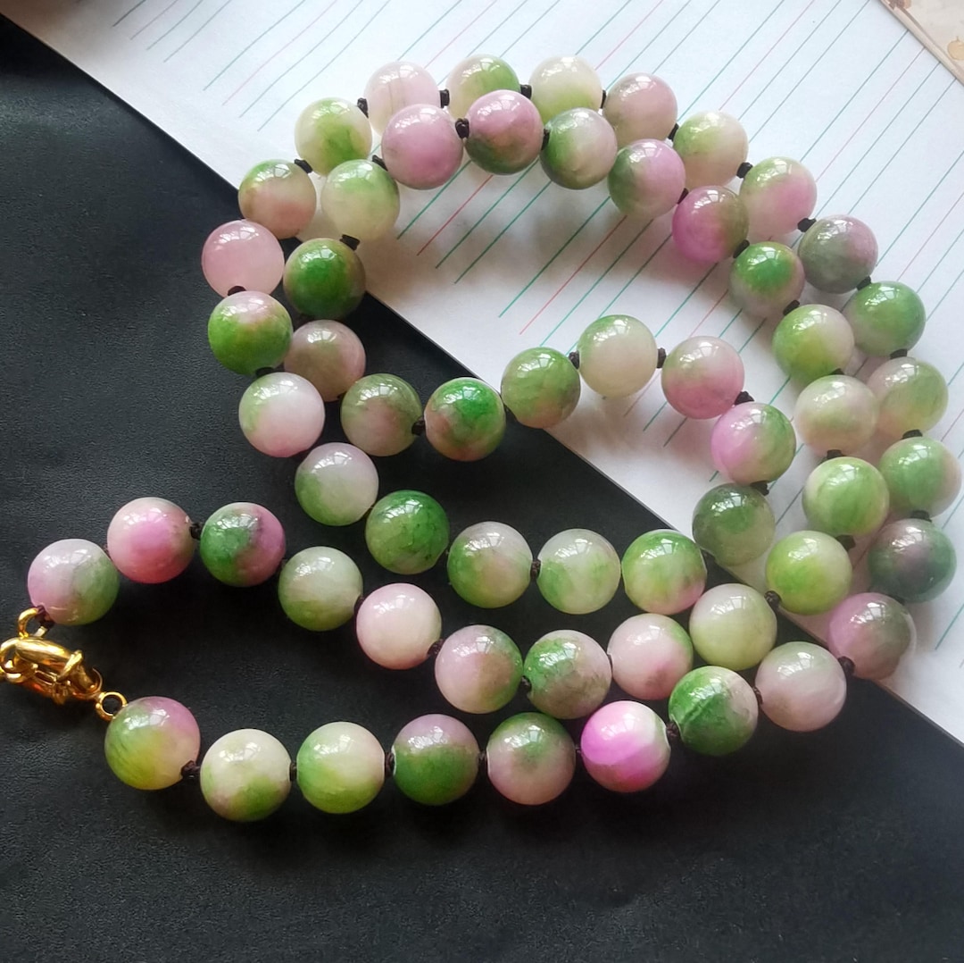 12MM Natural Pnk Jade Jadete Round Gemstone Beads Bracelet Bangle